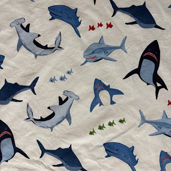 Pottery Barn Kids queen sized shark flat sheet - 100% cotton - fish - ocean - Picture 1 of 7